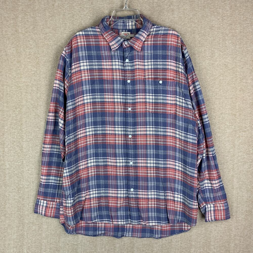 Faherty Movement Flannel Shirt Mens 2XL Tall Blue Plaid Button Down Supima Cotto